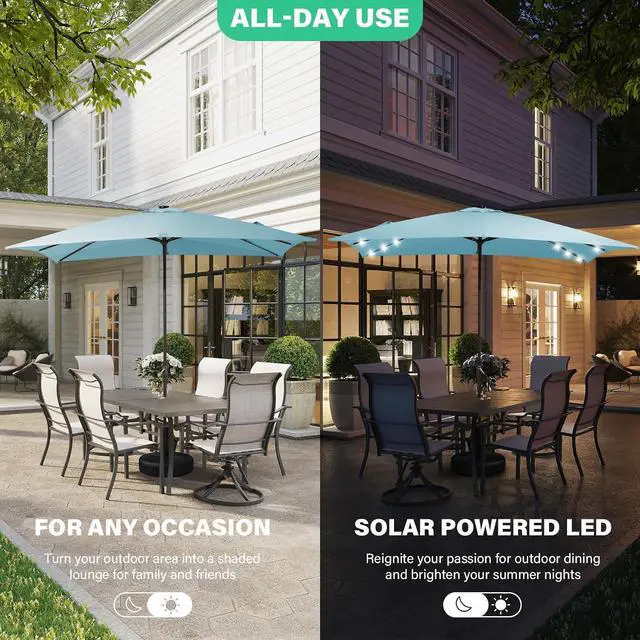 Alt view image 2 of 7 - JEAREY 8x10' Rectangle LED Lighted Umbrella Patio Umbrella Outdoor w/Crank | Solar Market Umbrellas with 8 Sturdy Ribs, UV Protection Waterproof Sunproof for Pool, Deck, Backyard(Lake Blue)