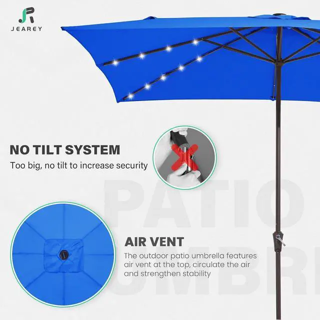 Alt view image 7 of 7 - JEAREY 8x10' Rectangle LED Lighted Umbrella Patio Umbrella Outdoor w/Crank | Solar Market Umbrellas with 8 Sturdy Ribs, UV Protection Waterproof Sunproof for Pool, Deck, Backyard(Royal Blue)