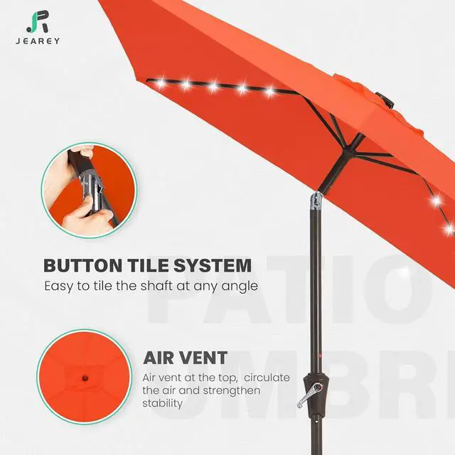 Alt view image 6 of 7 - JEAREY 6.5x10' Rectangle LED Lighted Umbrella Patio Umbrella Outdoor w/Tilt | Solar Market Umbrellas with 6 Sturdy Ribs, UV Protection Waterproof Sunproof for Pool, Deck, Backyard(Orange)
