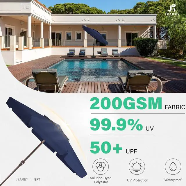 Alt view image 2 of 7 - JEAREY 9' 2-Tiers Patio Umbrellas Outdoor Market Table Umbrella w/Push Button Tilt/Crank, 8 Sturdy Ribs, UV Protection Waterproof Sunproof(Navy Blue)