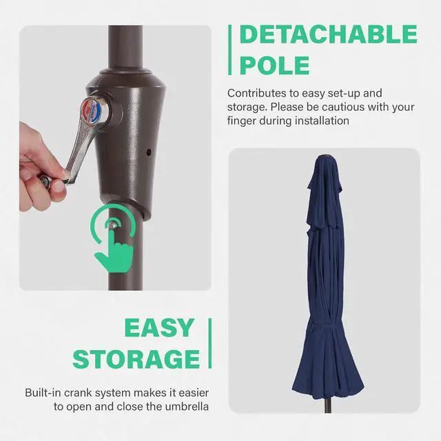Alt view image 5 of 7 - JEAREY 9' 2-Tiers Patio Umbrellas Outdoor Market Table Umbrella w/Push Button Tilt/Crank, 8 Sturdy Ribs, UV Protection Waterproof Sunproof(Navy Blue)