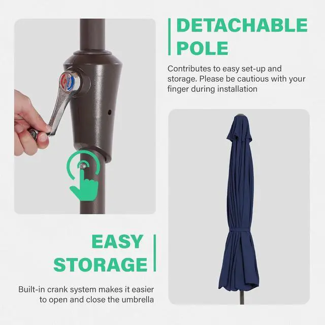 Alt view image 6 of 7 - JEAREY 9' 2-Tiers Patio Umbrellas Outdoor Market Table Umbrella w/Push Button Tilt/Crank, 8 Sturdy Ribs, UV Protection Waterproof Sunproof(Navy Blue)