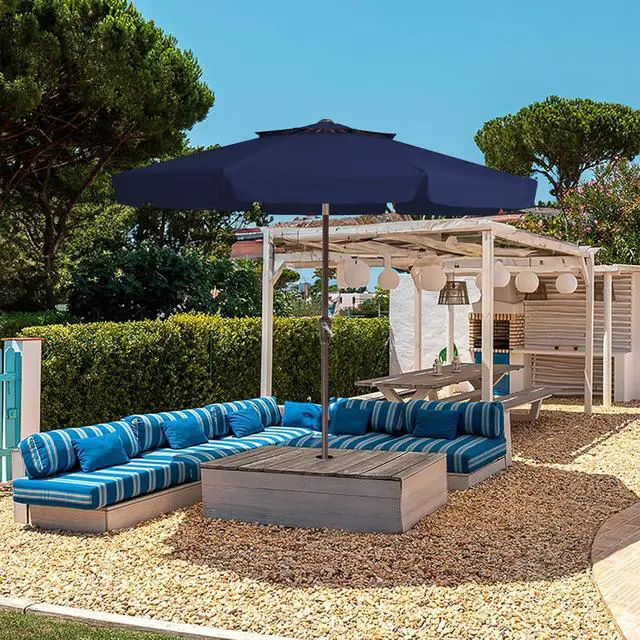 Alt view image 7 of 7 - JEAREY 9' 2-Tiers Patio Umbrellas Outdoor Market Table Umbrella w/Push Button Tilt/Crank, 8 Sturdy Ribs, UV Protection Waterproof Sunproof(Navy Blue)