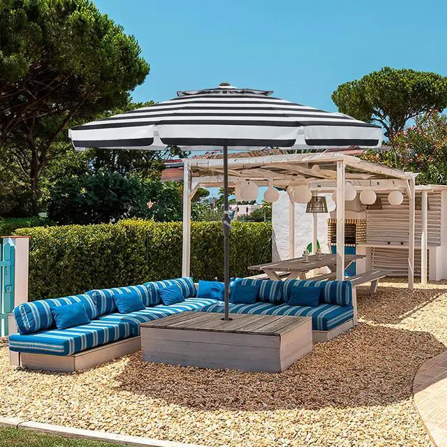 Alt view image 7 of 7 - JEAREY 9' 2-Tiers Patio Umbrellas Outdoor Market Table Umbrella w/Push Button Tilt/Crank, 8 Sturdy Ribs, UV Protection Waterproof Sunproof(Black Stripe)