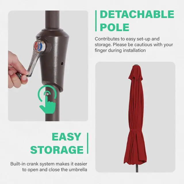 Alt view image 5 of 7 - JEAREY 9' 2-Tiers Patio Umbrellas Outdoor Market Umbrella w/Push Button Tilt/Crank, 8 Sturdy Ribs, UV Protection Waterproof (Red)