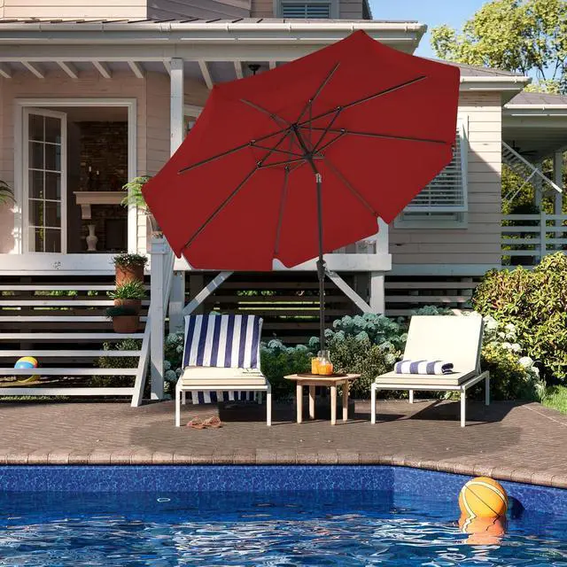 Alt view image 6 of 7 - JEAREY 9' 2-Tiers Patio Umbrellas Outdoor Market Umbrella w/Push Button Tilt/Crank, 8 Sturdy Ribs, UV Protection Waterproof (Red)