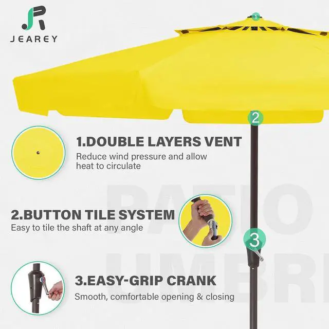 Alt view image 3 of 7 - JEAREY 9' 2-Tiers Patio Umbrellas Outdoor Market Table Umbrella w/Push Button Tilt/Crank, 8 Sturdy Ribs, UV Protection Waterproof Sunproof(Yellow)