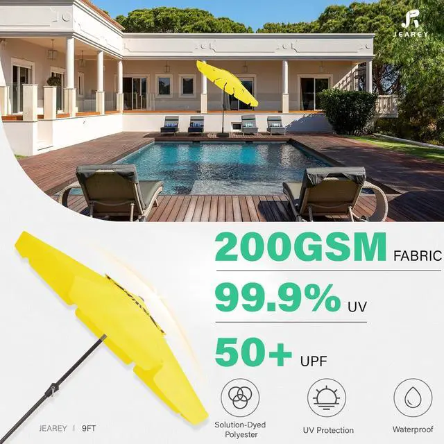 Alt view image 2 of 7 - JEAREY 9' 2-Tiers Patio Umbrellas Outdoor Market Table Umbrella w/Push Button Tilt/Crank, 8 Sturdy Ribs, UV Protection Waterproof Sunproof(Yellow)
