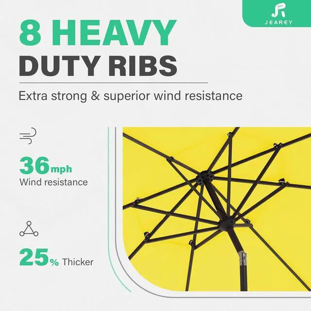 Alt view image 4 of 7 - JEAREY 9' 2-Tiers Patio Umbrellas Outdoor Market Table Umbrella w/Push Button Tilt/Crank, 8 Sturdy Ribs, UV Protection Waterproof Sunproof(Yellow)