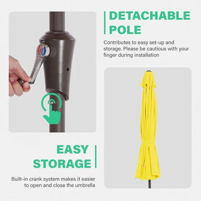 Alt view image 5 of 7 - JEAREY 9' 2-Tiers Patio Umbrellas Outdoor Market Table Umbrella w/Push Button Tilt/Crank, 8 Sturdy Ribs, UV Protection Waterproof Sunproof(Yellow)