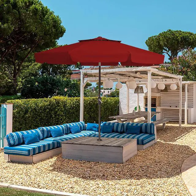 Alt view image 7 of 7 - JEAREY 9' 2-Tiers Patio Umbrellas Outdoor Market Umbrella w/Push Button Tilt/Crank, 8 Sturdy Ribs, UV Protection Waterproof (Red)