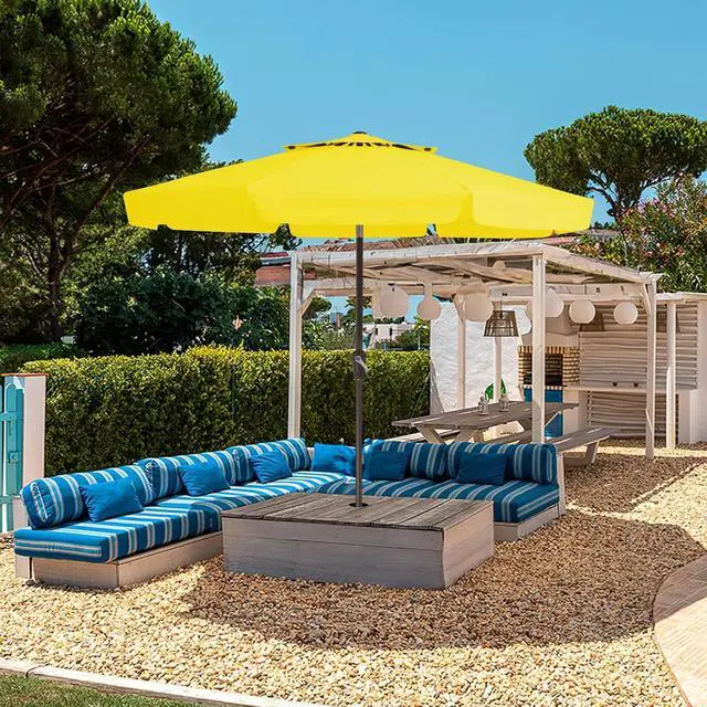 Alt view image 7 of 7 - JEAREY 9' 2-Tiers Patio Umbrellas Outdoor Market Table Umbrella w/Push Button Tilt/Crank, 8 Sturdy Ribs, UV Protection Waterproof Sunproof(Yellow)