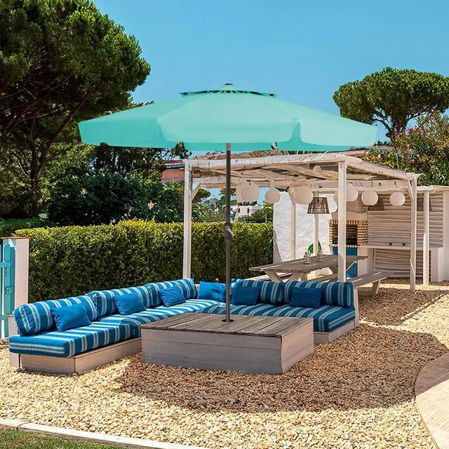 Alt view image 7 of 7 - JEAREY 9' 2-Tiers Patio Umbrellas Outdoor Market Table Umbrella w/Push Button Tilt/Crank, 8 Sturdy Ribs, UV Protection Waterproof Sunproof(Teal)