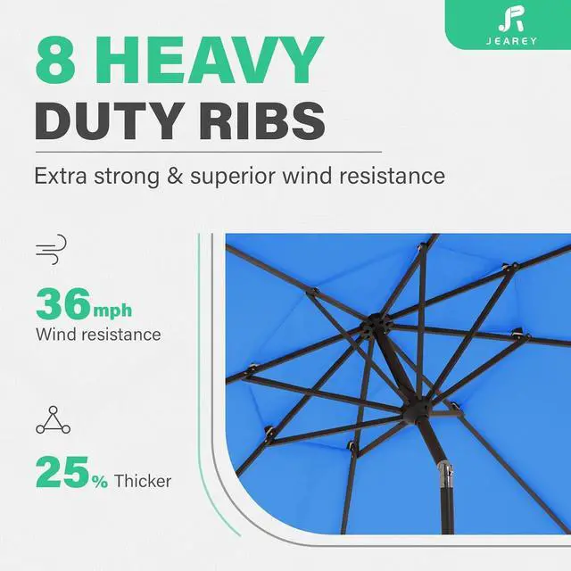 Alt view image 4 of 7 - JEAREY 9' 2-Tiers Patio Umbrellas Outdoor Market Table Umbrella w/Push Button Tilt/Crank, 8 Sturdy Ribs, UV Protection Waterproof Sunproof(Royal Blue)