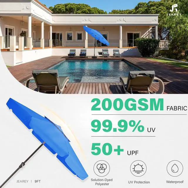 Alt view image 2 of 7 - JEAREY 9' 2-Tiers Patio Umbrellas Outdoor Market Table Umbrella w/Push Button Tilt/Crank, 8 Sturdy Ribs, UV Protection Waterproof Sunproof(Royal Blue)