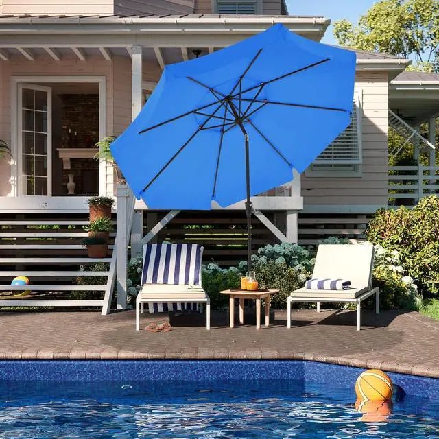Alt view image 6 of 7 - JEAREY 9' 2-Tiers Patio Umbrellas Outdoor Market Table Umbrella w/Push Button Tilt/Crank, 8 Sturdy Ribs, UV Protection Waterproof Sunproof(Royal Blue)
