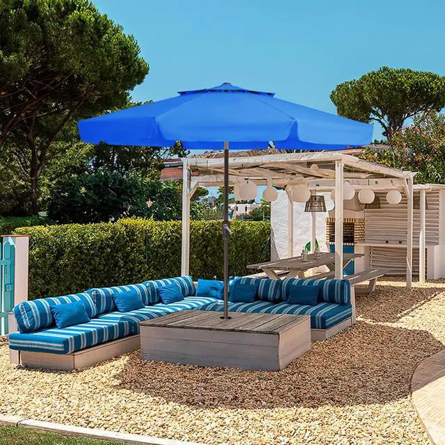 Alt view image 7 of 7 - JEAREY 9' 2-Tiers Patio Umbrellas Outdoor Market Table Umbrella w/Push Button Tilt/Crank, 8 Sturdy Ribs, UV Protection Waterproof Sunproof(Royal Blue)