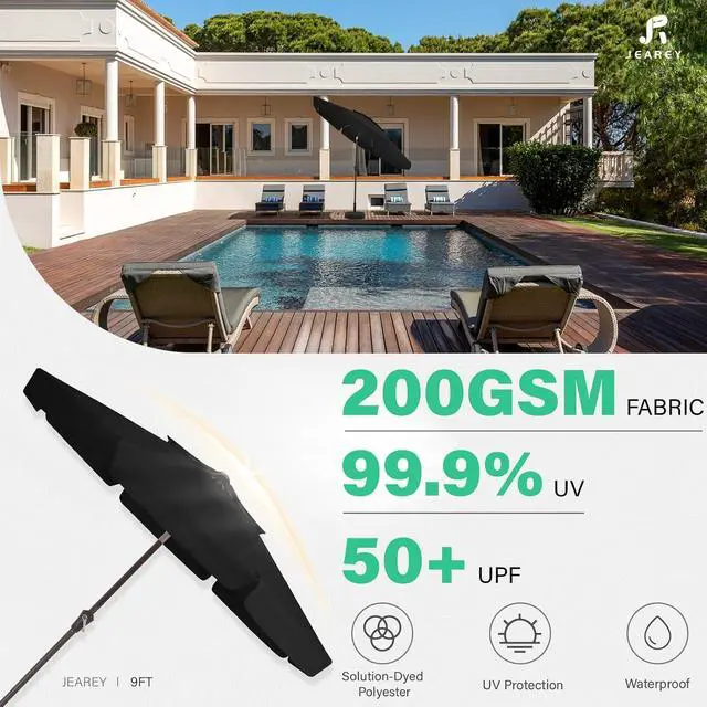 Alt view image 2 of 7 - JEAREY 9' 2-Tiers Patio Umbrellas Outdoor Market Table Umbrella w/Push Button Tilt/Crank, 8 Sturdy Ribs, UV Protection Waterproof Sunproof(Black)