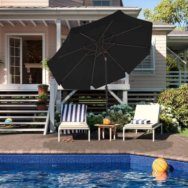 Alt view image 6 of 7 - JEAREY 9' 2-Tiers Patio Umbrellas Outdoor Market Table Umbrella w/Push Button Tilt/Crank, 8 Sturdy Ribs, UV Protection Waterproof Sunproof(Black)