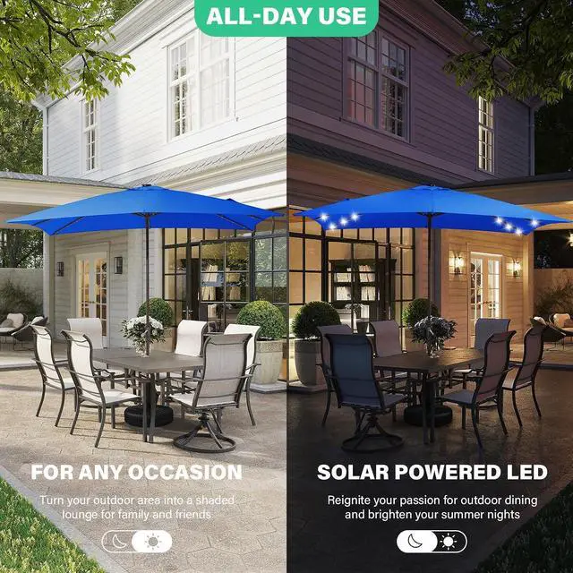 Alt view image 2 of 7 - JEAREY 8x10' Rectangle LED Lighted Umbrella Patio Umbrella Outdoor w/Crank | Solar Market Umbrellas with 8 Sturdy Ribs, UV Protection Waterproof Sunproof for Pool, Deck, Backyard(Royal Blue)