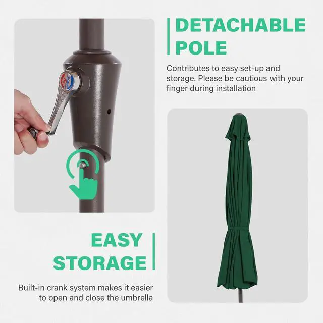 Alt view image 5 of 7 - JEAREY 9' 2-Tiers Patio Umbrellas Outdoor Market Table Umbrella w/Push Button Tilt/Crank, 8 Sturdy Ribs, UV Protection Waterproof Sunproof(Dark Green)