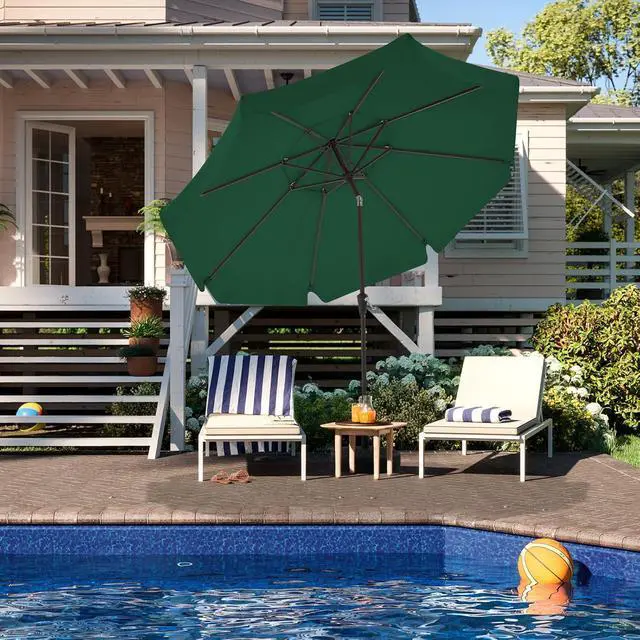 Alt view image 6 of 7 - JEAREY 9' 2-Tiers Patio Umbrellas Outdoor Market Table Umbrella w/Push Button Tilt/Crank, 8 Sturdy Ribs, UV Protection Waterproof Sunproof(Dark Green)
