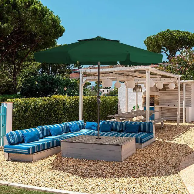 Alt view image 7 of 7 - JEAREY 9' 2-Tiers Patio Umbrellas Outdoor Market Table Umbrella w/Push Button Tilt/Crank, 8 Sturdy Ribs, UV Protection Waterproof Sunproof(Dark Green)