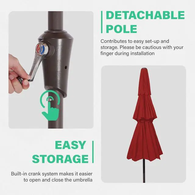 Alt view image 6 of 7 - JEAREY 9 ft 3 Tier Outdoor Patio Umbrella with Push Button, Red | Market Table Umbrella with 8 Sturdy Ribs, Push Button Tilt, UV and Water-Resistant Umbrella for Patio, Garden and Pool