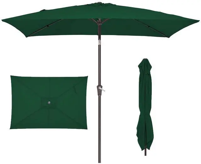 Main image of JEAREY 6.5x10 ft Rectangular Patio Umbrellas Rectangle Outdoor Umbrella with Push Button Tilt and Crank, Market Table Umbrella 6 Sturdy Ribs UV Protection for Poolside Garden Backyard Deck, Dark Green