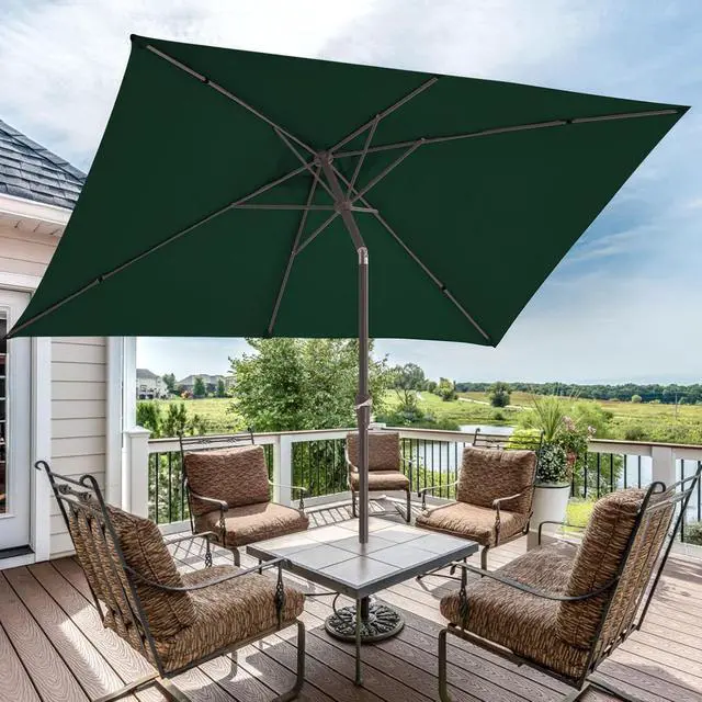 Alt view image 6 of 7 - JEAREY 6.5x10 ft Rectangular Patio Umbrellas Rectangle Outdoor Umbrella with Push Button Tilt and Crank, Market Table Umbrella 6 Sturdy Ribs UV Protection for Poolside Garden Backyard Deck, Dark Green