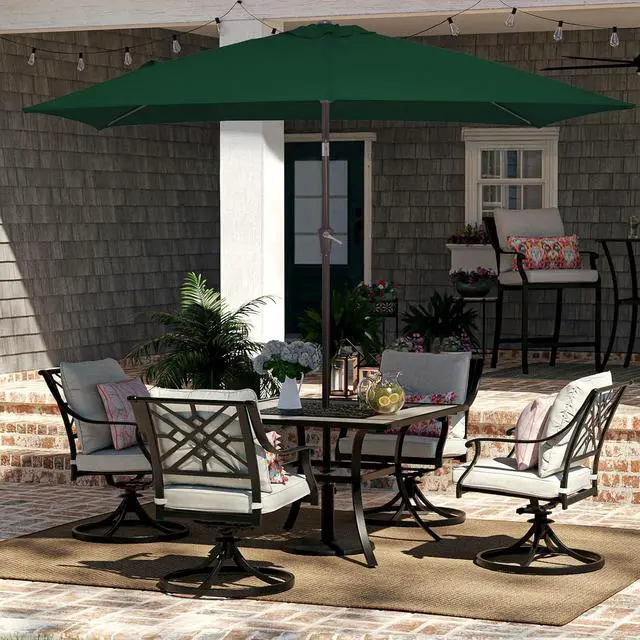 Alt view image 2 of 7 - JEAREY 6.5x10 ft Rectangular Patio Umbrellas Rectangle Outdoor Umbrella with Push Button Tilt and Crank, Market Table Umbrella 6 Sturdy Ribs UV Protection for Poolside Garden Backyard Deck, Dark Green