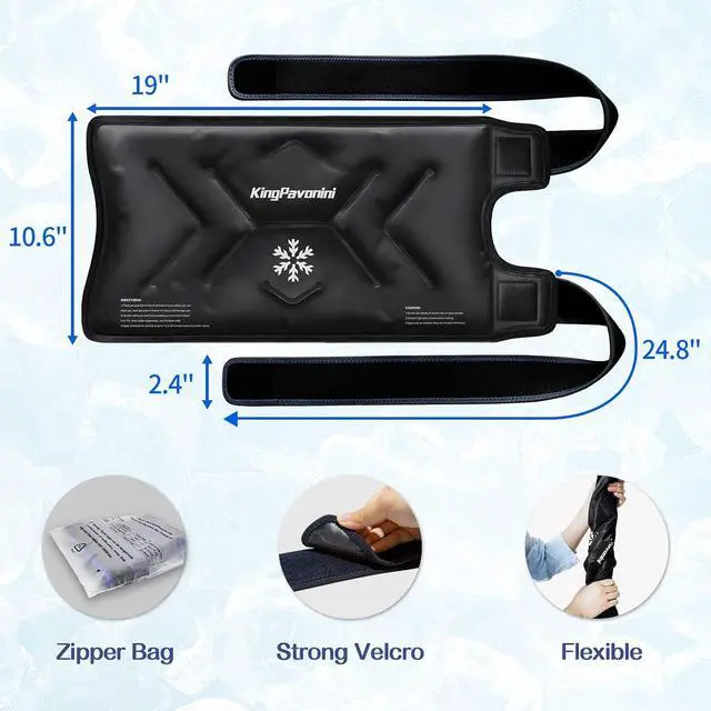 Alt view image 4 of 7 - KingPavonini XXL Knee Ice Pack Wrap Around Entire Knee, 2 Packs, Black | 60-Min Long-Lasting for Surgery Recovery & Sports Injuries, Leakproof Ice Pack for Knee, 2-Level Coldness Instant Pain Relief
