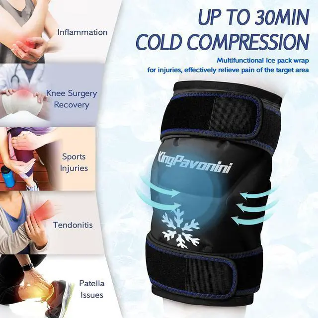 Alt view image 6 of 7 - KingPavonini XXL Knee Ice Pack Wrap Around Entire Knee, 2 Packs, Black | 60-Min Long-Lasting for Surgery Recovery & Sports Injuries, Leakproof Ice Pack for Knee, 2-Level Coldness Instant Pain Relief