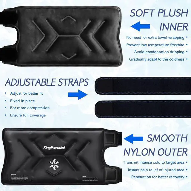 Alt view image 7 of 7 - KingPavonini XXL Knee Ice Pack Wrap Around Entire Knee, 2 Packs, Black | 60-Min Long-Lasting for Surgery Recovery & Sports Injuries, Leakproof Ice Pack for Knee, 2-Level Coldness Instant Pain Relief