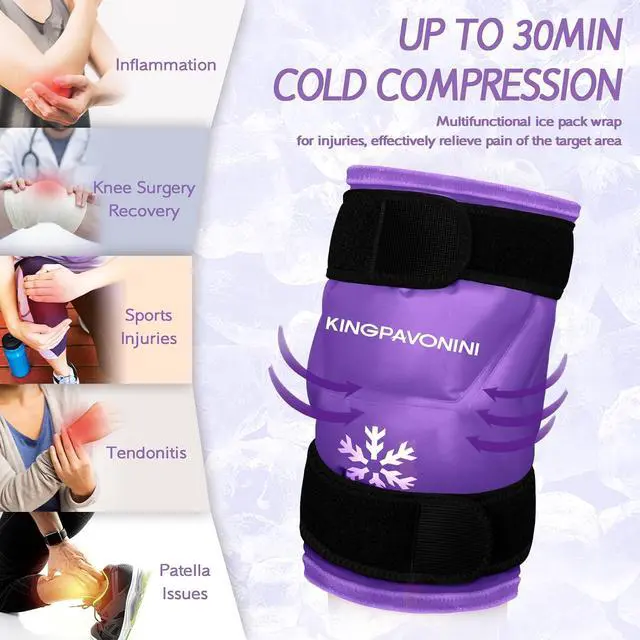 Alt view image 6 of 7 - KingPavonini XXL Knee Ice Pack Wrap Around Entire Knee, 2 Packs, Purple | 60-Min Long-Lasting for Surgery Recovery & Sports Injuries, Leakproof Ice Pack for Knee, 2-Level Coldness Instant Pain Relief