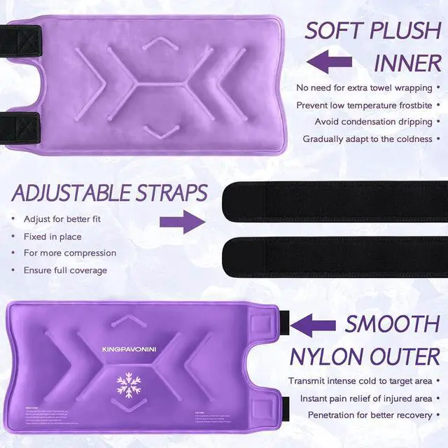 Alt view image 7 of 7 - KingPavonini XXL Knee Ice Pack Wrap Around Entire Knee, 2 Packs, Purple | 60-Min Long-Lasting for Surgery Recovery & Sports Injuries, Leakproof Ice Pack for Knee, 2-Level Coldness Instant Pain Relief