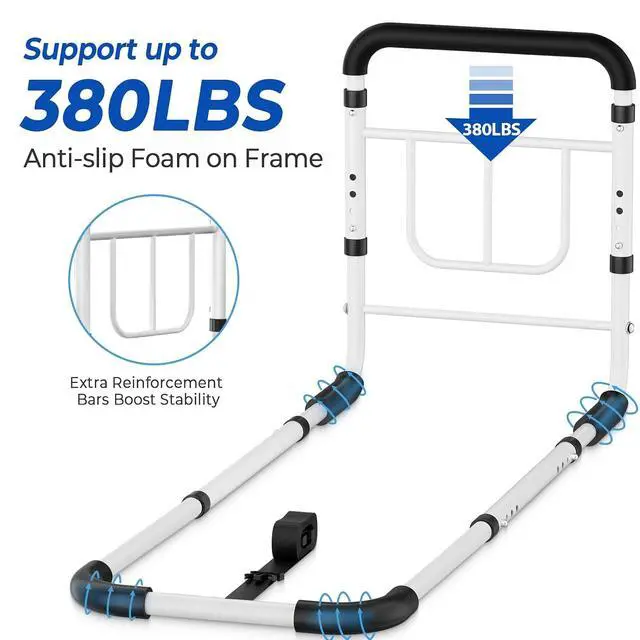 Alt view image 4 of 7 - KingPavonini Bed Rails for Elderly Adults Safety, 380 LBS, Model BM03-1 | ASTM Approved, 2026 Upgraded Adjustable Bed Cane, Non-Slip Ergonomic Handle & Storage Bag, Tool-Free Bed Railings for Seniors