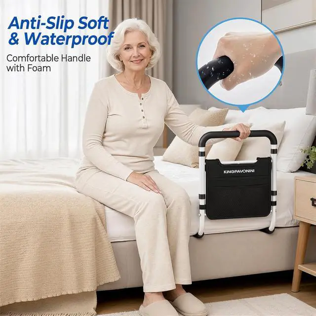 Alt view image 3 of 7 - KingPavonini Bed Rails for Elderly Adults Safety, 380 LBS, Model BM03-1 | ASTM Approved, 2026 Upgraded Adjustable Bed Cane, Non-Slip Ergonomic Handle & Storage Bag, Tool-Free Bed Railings for Seniors