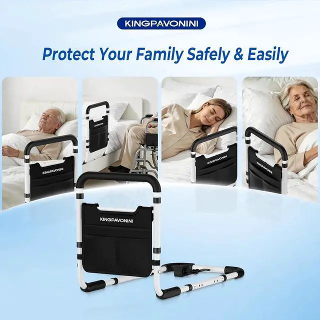 Alt view image 7 of 7 - KingPavonini Bed Rails for Elderly Adults Safety, 380 LBS, Model BM03-1 | ASTM Approved, 2026 Upgraded Adjustable Bed Cane, Non-Slip Ergonomic Handle & Storage Bag, Tool-Free Bed Railings for Seniors