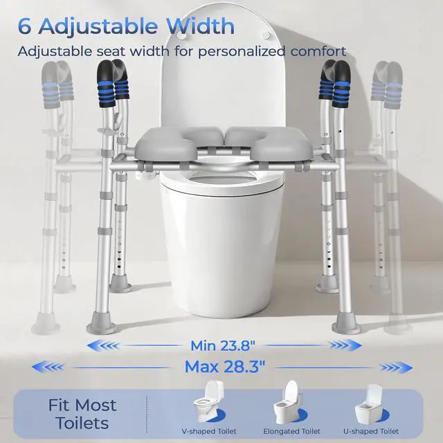 Alt view image 3 of 7 - KingPavonini Raised Toilet Seat with Handles for Elderly, 500 lbs Capacity | Adjustable Height & Width, Toilet Seat Risers for Seniors, Handicap & Pregnancy Bathroom Safety, Fits Any Toilet