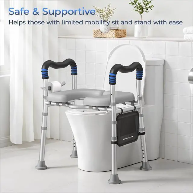 Alt view image 7 of 7 - KingPavonini Raised Toilet Seat with Handles for Elderly, 500 lbs Capacity | Adjustable Height & Width, Toilet Seat Risers for Seniors, Handicap & Pregnancy Bathroom Safety, Fits Any Toilet