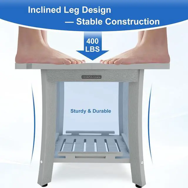 Alt view image 4 of 7 - KingPavonini HDPS 18.6'' Shower Bench for Inside Shower to Sit on, GM | Waterproof Shower Stool for Shaving Legs, 400 lb, Bathroom Chair Seat with Storage Shelf, for Tub/Outdoor Use, Quick Assembly