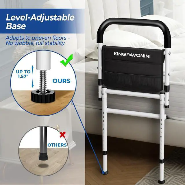 Alt view image 7 of 7 - KingPavonini Bed Rails for Elderly Adults Safety, 400LB Support, Model GL04 | ASTM-Approved, Bed Cane for Post Surgery, Anti-Tip Adjustable Feet & 30° Ergonomic Handle, Height/Width Adjustable