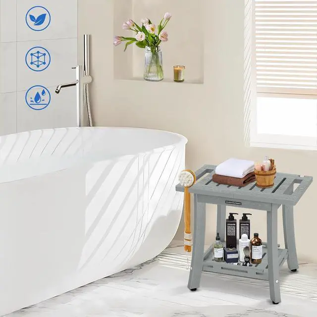 Alt view image 3 of 7 - KingPavonini HDPS Shower Benches for Inside Shower to Sit on, Corner Shower Stool Waterproof, Anti-Fading Shower Bench for Shaving Legs, Heavy Duty 400LBS