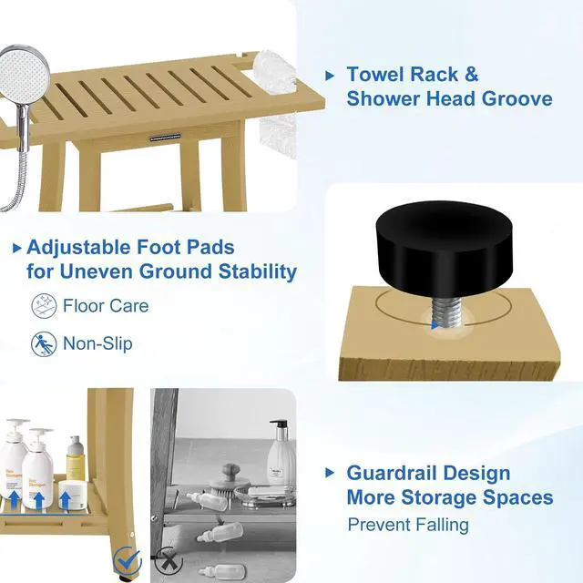 Alt view image 6 of 7 - KingPavonini HDPS 25.2'' Shower Bench for Inside Shower, Bamboo L | Waterproof Shower Stool for Shaving Legs, 450 lb, Bathroom Chair Seat with Storage Shelf, for Tub/Outdoor Use, Quick Assembly