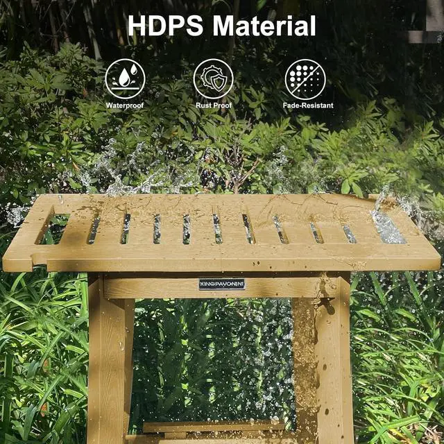 Alt view image 7 of 7 - KingPavonini HDPS 25.2'' Shower Bench for Inside Shower, Bamboo L | Waterproof Shower Stool for Shaving Legs, 450 lb, Bathroom Chair Seat with Storage Shelf, for Tub/Outdoor Use, Quick Assembly