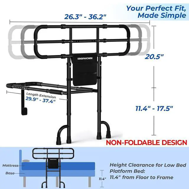 Alt view image 2 of 7 - KingPavonini Bed Rail with Ultra-Wide Extendable Handle, 400 LB, Model GL05 | ASTM-Approved, Bed Rails for Elderly Adults Safety, 4-Point Dual Support, Tool-Free Bed Rails for Seniors & Post Surgery