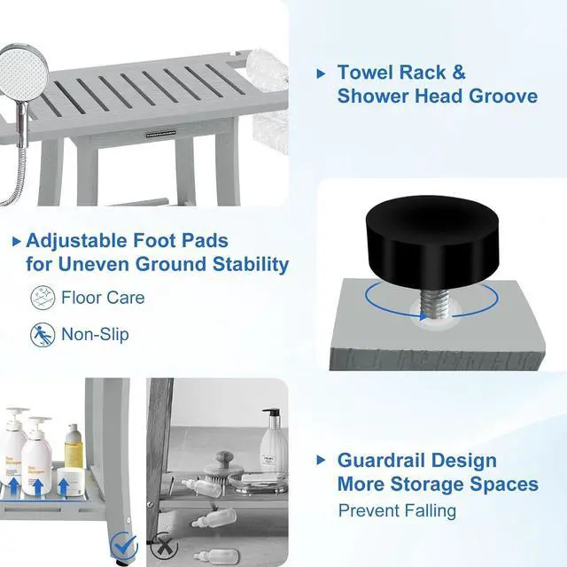 Alt view image 6 of 7 - KingPavonini HDPS Shower Bench for Inside Shower to Sit on, 25.2'', Grey | Waterproof Shower Stool for Shaving Legs, 450 lb, Bathroom Chair Seat with Storage Shelf, for Tub/Outdoor Use, Quick Assembly