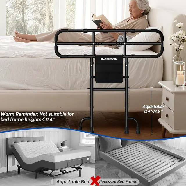 Alt view image 6 of 7 - KingPavonini Bed Rail with Ultra-Wide Extendable Handle, 400 LB, Model GL05 | ASTM-Approved, Bed Rails for Elderly Adults Safety, 4-Point Dual Support, Tool-Free Bed Rails for Seniors & Post Surgery
