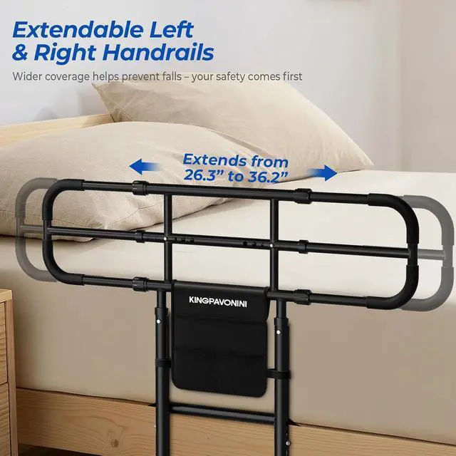 Alt view image 4 of 7 - KingPavonini Bed Rail with Ultra-Wide Extendable Handle, 400 LB, Model GL05 | ASTM-Approved, Bed Rails for Elderly Adults Safety, 4-Point Dual Support, Tool-Free Bed Rails for Seniors & Post Surgery